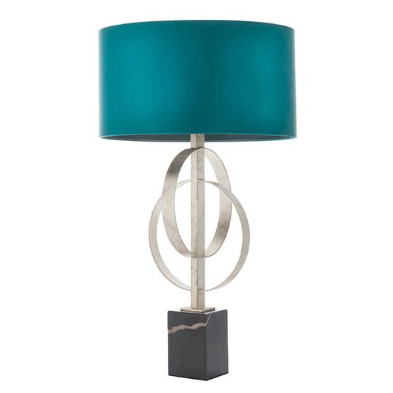 Aldwych table lamp Antique silver leaf &amp; teal satin fabric