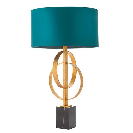 Aldwych table lamp Antique gold leaf &amp; teal satin fabric