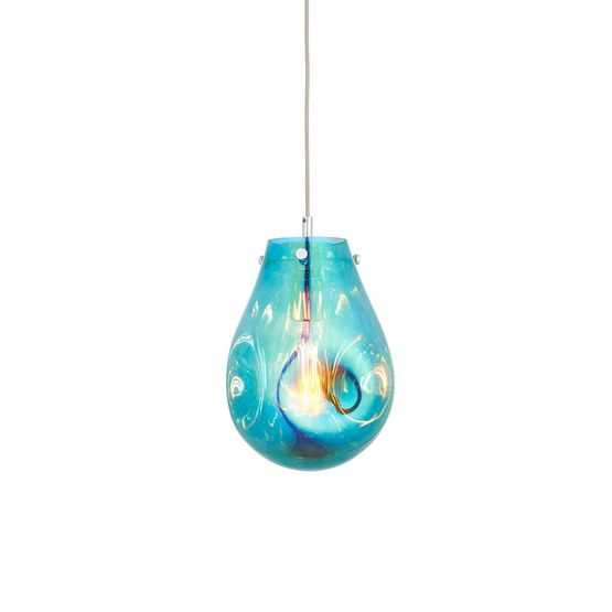 Alford Medium Pendant Petrol metallic glass &amp; chrome plate