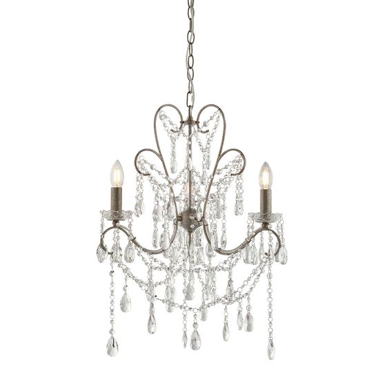 Alport 3 Light Pendant Aged silver paint &amp; clear cut glass