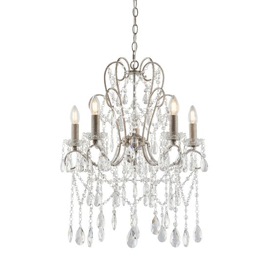 Alport Aged Silver Paint &amp; Clear Cut Glass 5 Light Pendant Chandelier