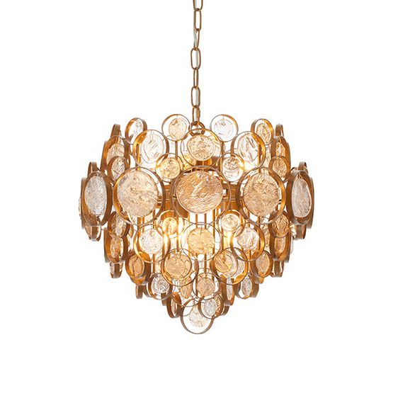 Alvington 6 Light Pendant Antique gold paint, clear &amp; amber glass