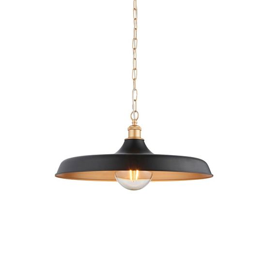 Bakewell Single Pendant Matt Black &amp; Satin Gold Paint Light
