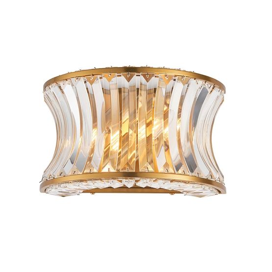 Bamford 2 Light Wall Light Warm brass plate with crystal and clear glass