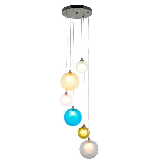Barmouth 6 Light Pendant Black chrome plate &amp; multi coloured glass