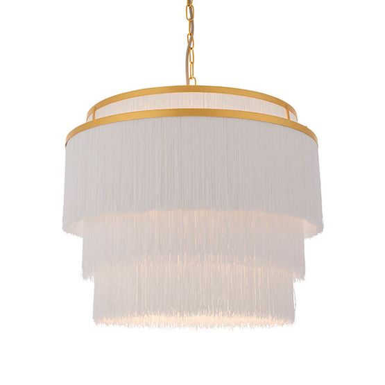 Bauton 3 Light Pendant Matt gold paint &amp; white tassels