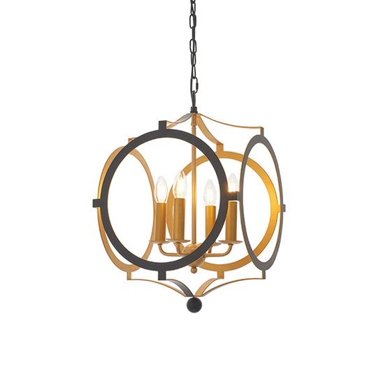 Camerton 4 Light Pendant Matt black &amp; gold paint