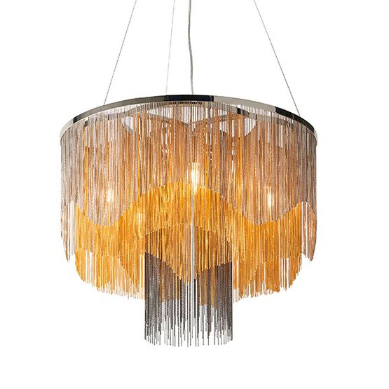 Candlesby 5 Light Pendant Bright nickel plate, gold &amp; black effect chain