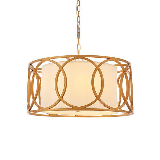 Canford Brushed Gold Paint &amp; White Fabric 4 Light Ceiling Pendant Light