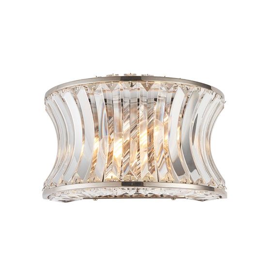 Bamford 2 Light Wall Light Bright nickel plate with crystal and clear glass
