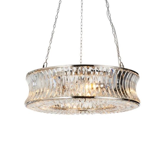 Bandon 6 Light Pendant Bright nickel plate with crystal and clear glass