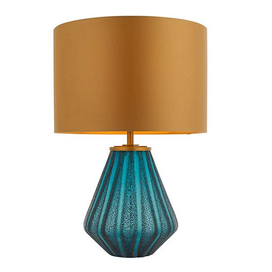 Dinton Table Lamp With Shade Turquoise tinted glass &amp; gold satin fabric