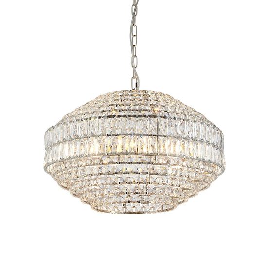 Castlebay 5 Light Pendant Bright nickel plate &amp; clear crystal glass