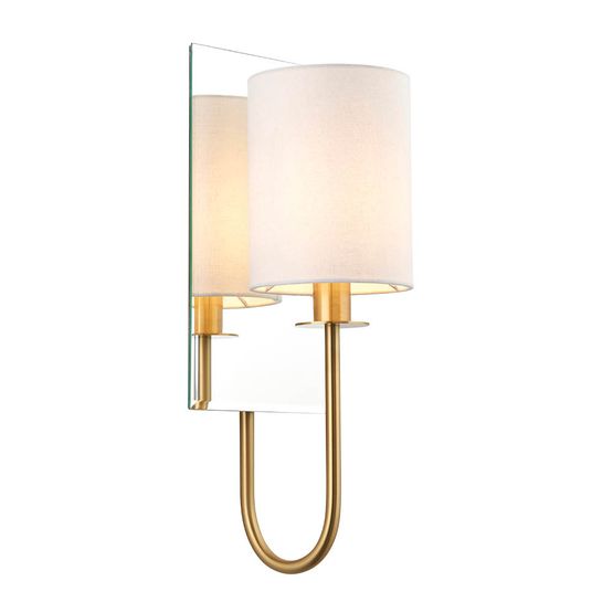 Downham Wall Light Satin brass plate &amp; vintage white fabric