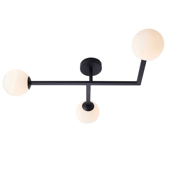 Edgeware 3 Light Bathroom Semi Flush Matt Black &amp; Matt Opal Glass