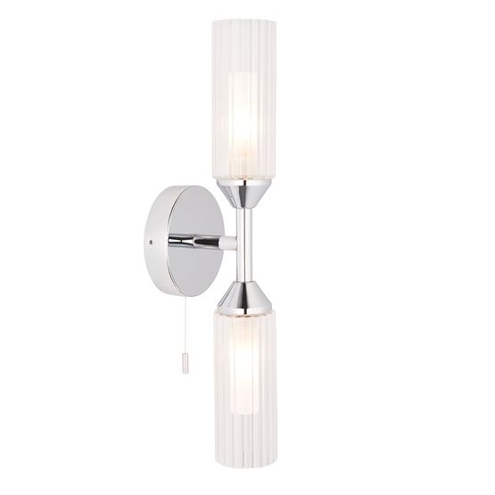 Edingley Bathroom 2 Light Wall Light Chrome plate &amp; clear/frosted ribbed glass