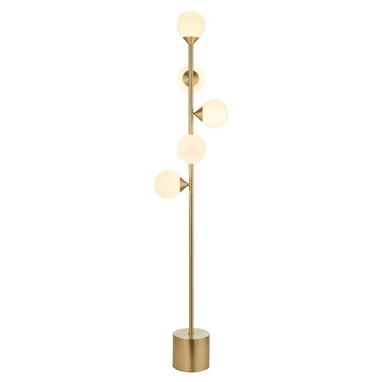 Elfordleigh 5 Light Floor Lamp Satin brass plate &amp; gloss white glass