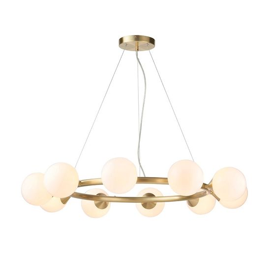 Elfordleigh 10 Light Pendant Satin brass plate &amp; gloss white glass