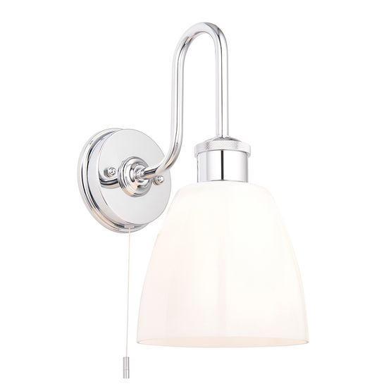 Eldwick Bathroom Wall Light Chrome plate &amp; gloss opal glass