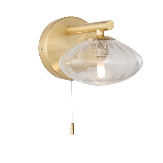 Farndon Bathroom Wall Light Satin brass plate &amp; clear ribbed glass