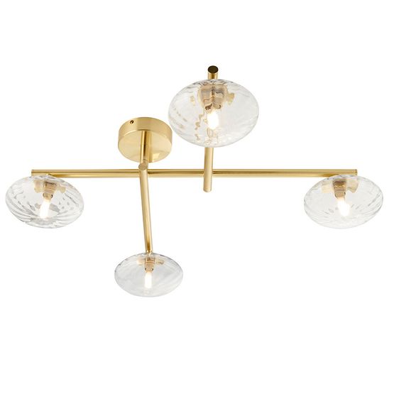 Farndon Bathroom 4 Light Semi Flush Satin brass plate &amp; clear ribbed glass