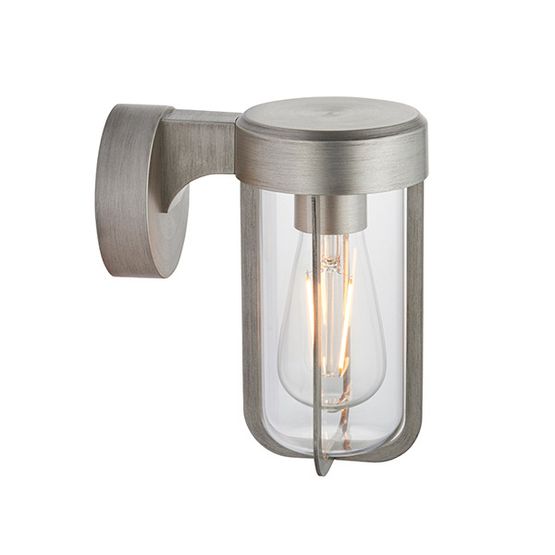 Forton Outdoor Wall Light Brushed silver finish &amp; clear glass