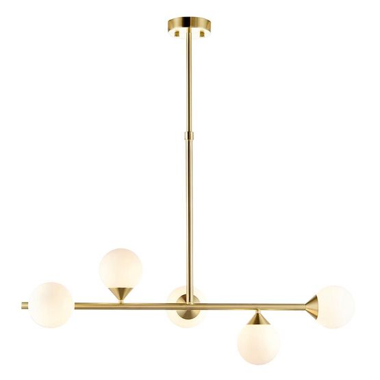 Elfordleigh 5 Light Pendant Satin brass plate &amp; gloss white glass