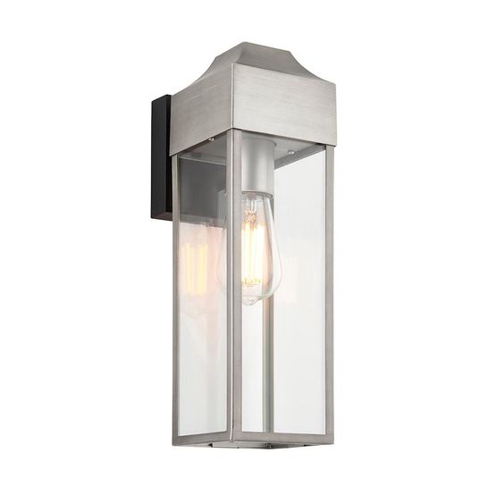 Ganton Outdoor Wall light Brushed silver finish, matt black &amp; clear glass