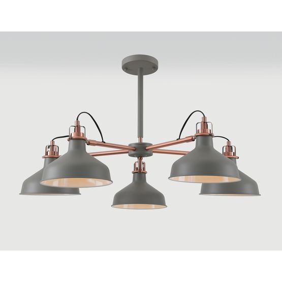 Bronx Telescopic 5 Light, 5 x E27, Sand Grey/Copper/White