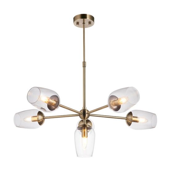 Glasson 6 Light Pendant Antique brass plate &amp; clear glass