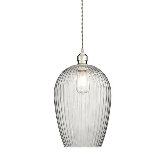 Golborne Large Pendant Bright nickel plate &amp; clear ribbed glass