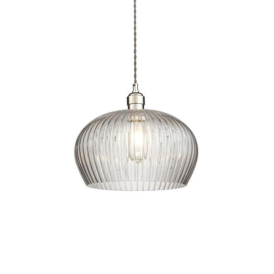Golborne Medium Pendant Bright nickel plate &amp; clear ribbed glass