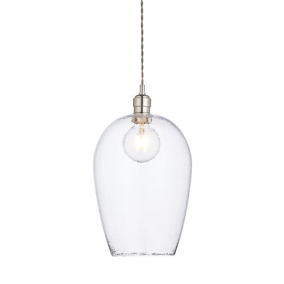 Golborne Large Pendant Bright nickel plate &amp; clear hammered glass