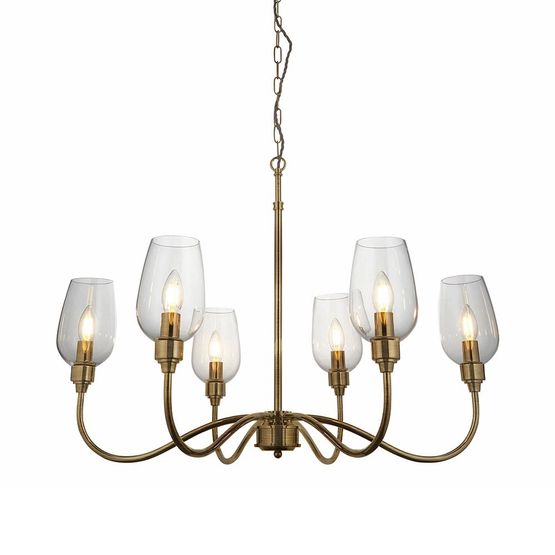 Goodmayes 6 Light Pendant Antique brass plate &amp; clear glass