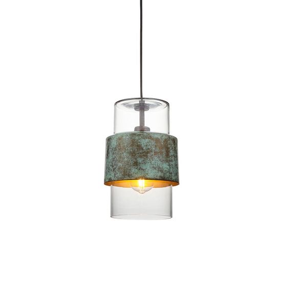 Goswick Pendant Verdigris bronze plate &amp; clear glass