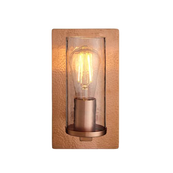 Goswick Wall Light Hammered copper plate &amp; textured clear glass