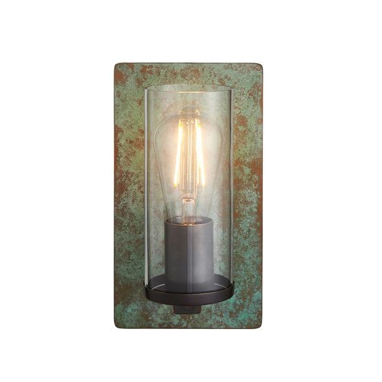 Goswick Wall Light Verdigris bronze plate &amp; clear glass