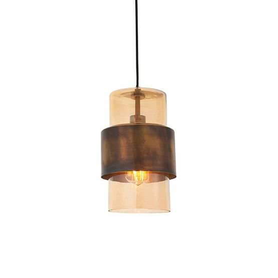 Goswick Pendant Brass patina &amp; champagne lustre glass