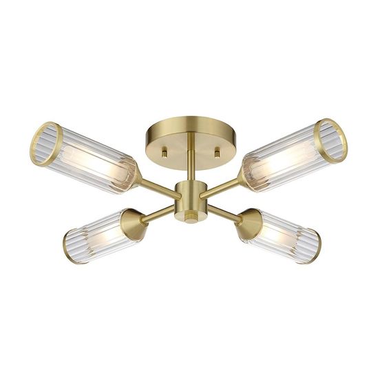 Greasby 4 Light Semi Flush Satin brass plate with clear &amp; frosted glass