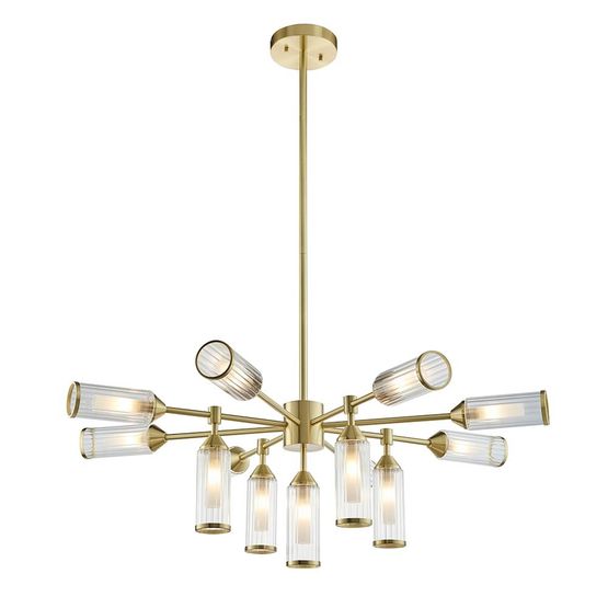 Greasby 13 Light Pendant Satin brass plate with clear &amp; frosted glass