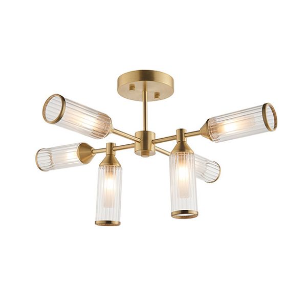 Greasby 6 Light Semi flush light Satin brass plate with clear &amp; frosted glass