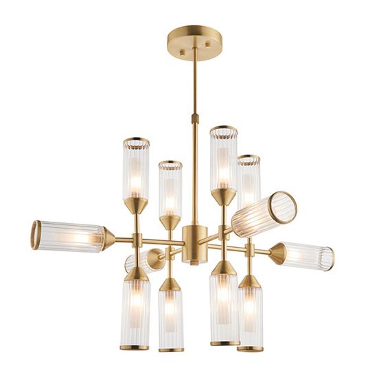 Greasby 12 Light Pendant Satin brass plate with clear &amp; frosted glass