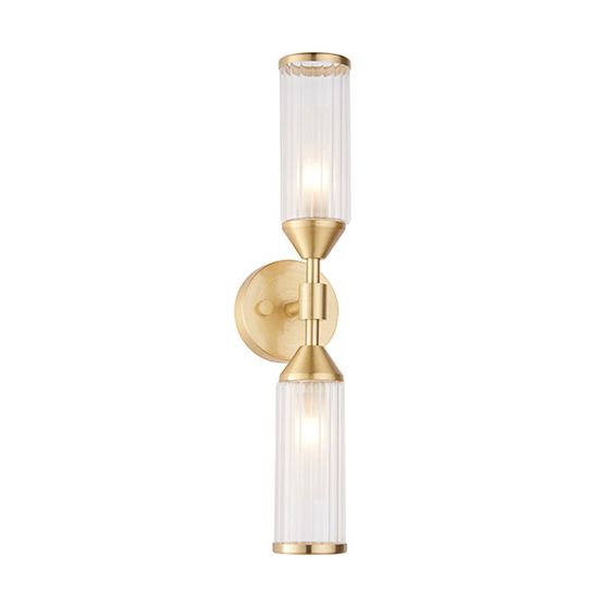 Greasby 2 Light Wall light Satin brass plate with clear &amp; frosted glass