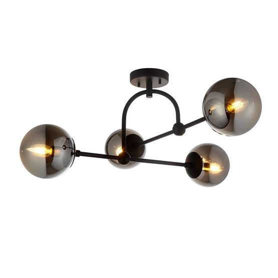 Grinton 4 Light Semi Flush Matt black &amp; smoked mirror glass