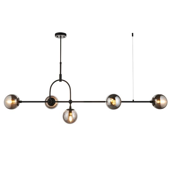 Grinton 5 Light Pendant Matt black &amp; smoked mirror glass