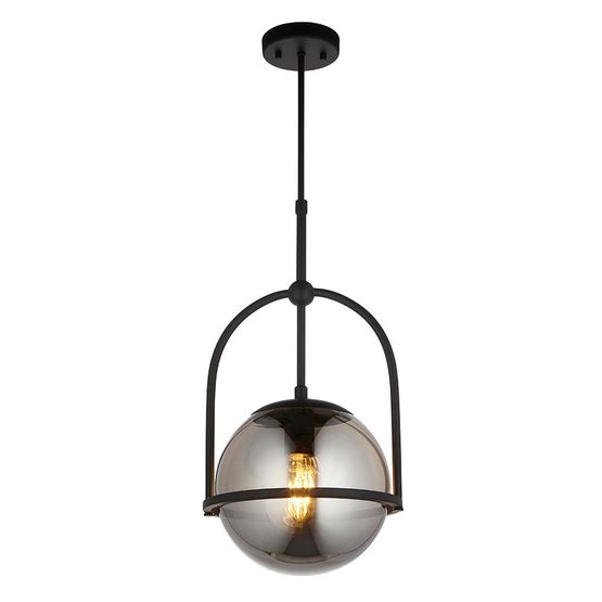 Grinton Single Light Pendant Matt black &amp; smoked mirror glass