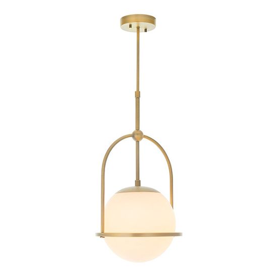 Grinton Single Light Pendant Matt antique brass plate &amp; opal glass