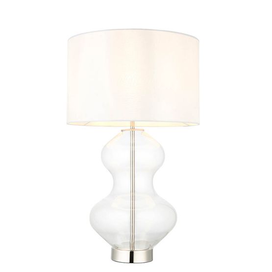 Hadleigh Table Lamp Bright nickel plate &amp; clear glass with vintage white fabric