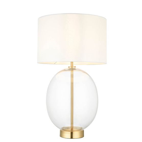 Hadleigh Table Lamp Satin brass plate &amp; clear glass with vintage white fabric