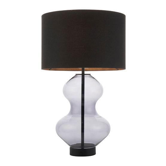 Hadleigh Table Lamp Grey tinted glass &amp; black cotton fabric with matt black paint